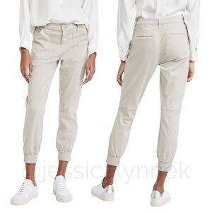 High Waisted Ankle Zip Cotton Blend Stretch Cargo Jogger Trouser Pants Beige 29